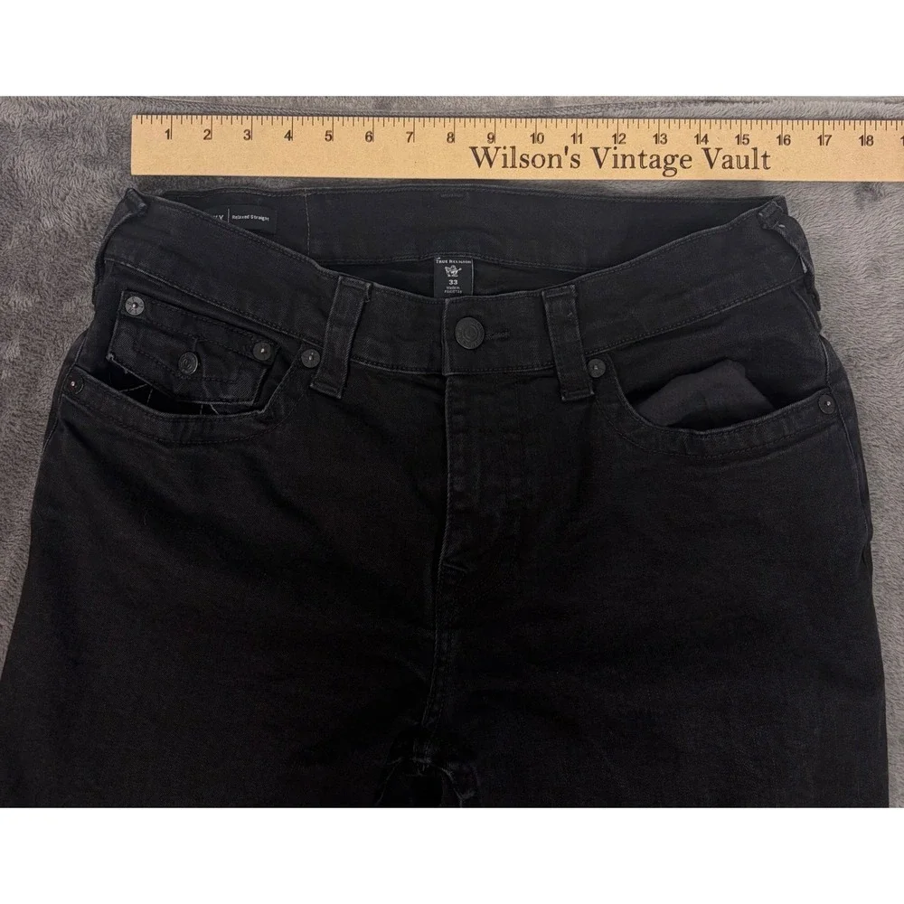 True Religion Ricky Relaxed Straight Leg Jeans‎ Mens 33 Black Denim RN112790